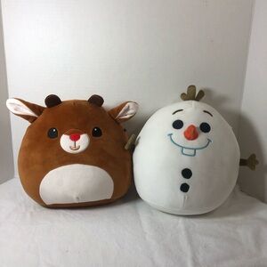 Squishmallow Lot Frozen 10 Inch Olaf Snowman Disney & Rudolph 8 Inch Plush Toy